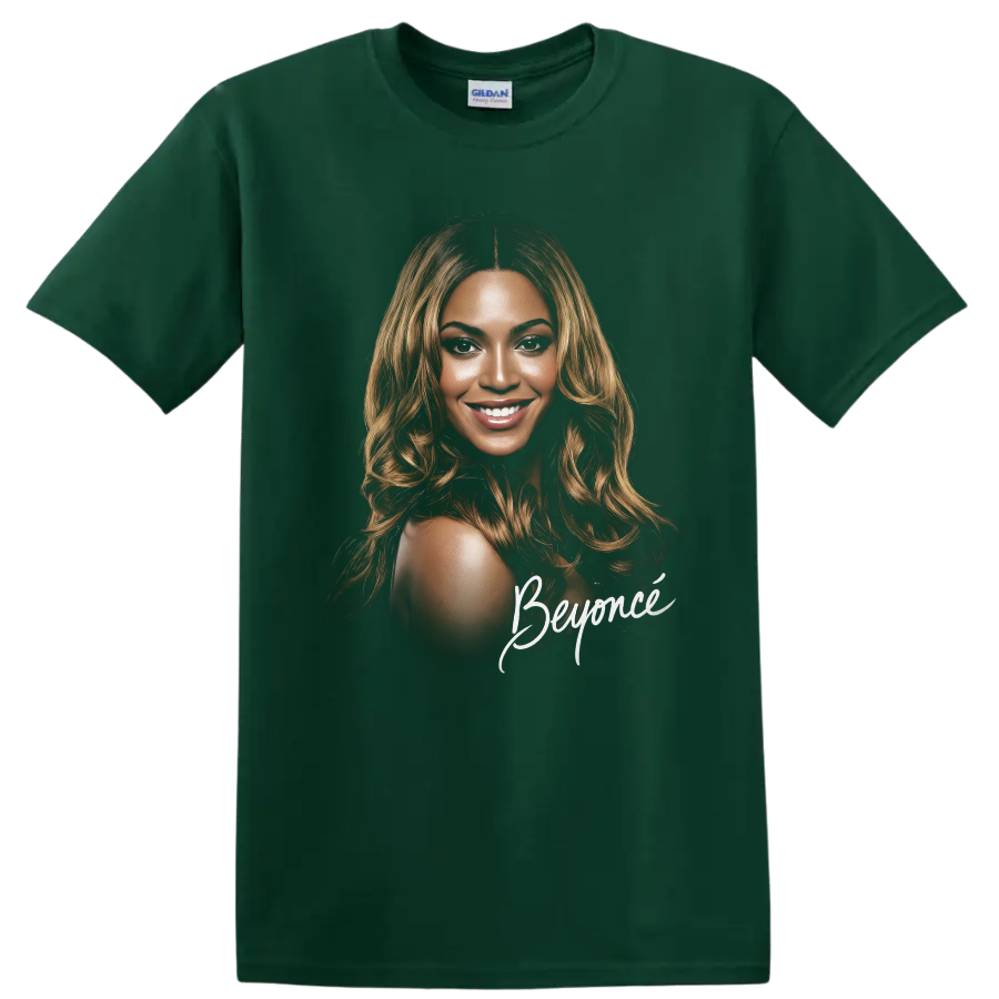 Beyoncé portrait fan art with signature-style lettering on a Forest Green T Shirt