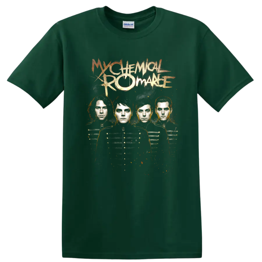 My Chemical Romance The Black Parade distressed rock band portrait graphic on a Forest Green T Shirt