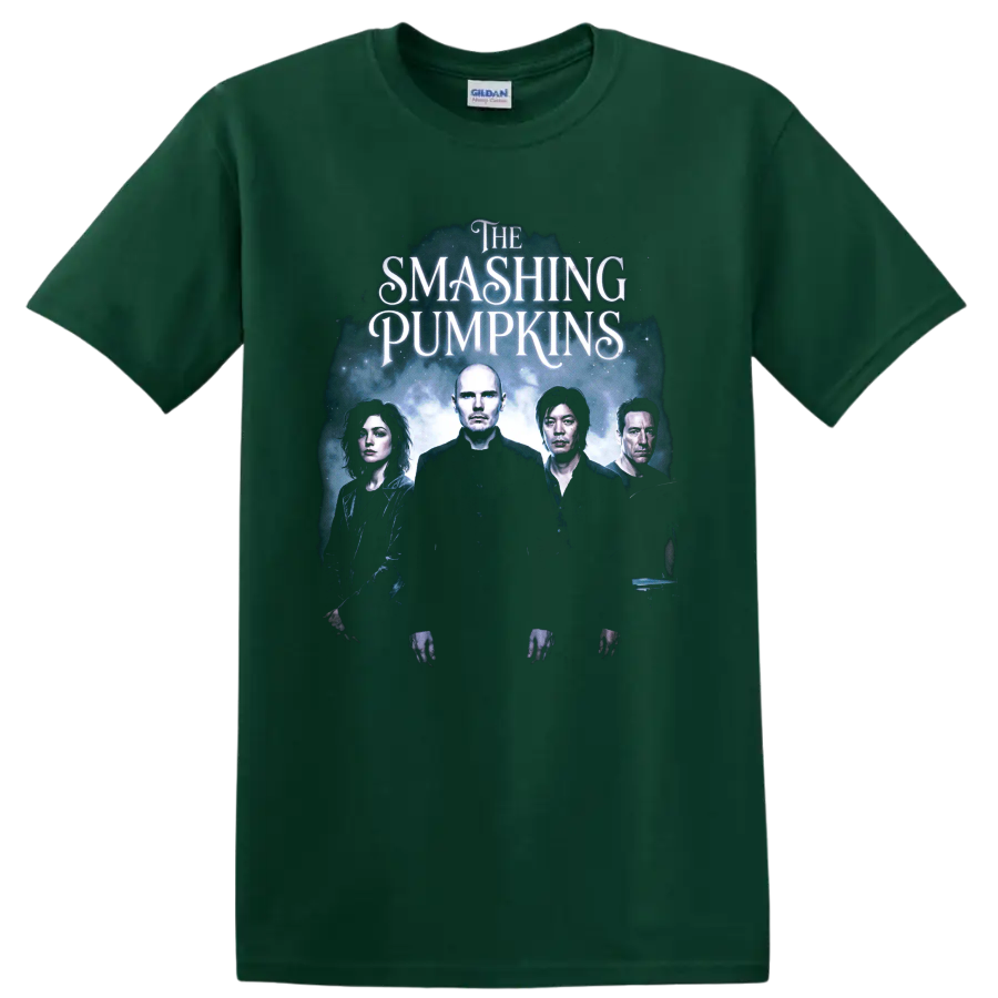 The Smashing Pumpkins blue-violet alternative rock band portrait graphic on a Forest Green T Shirt
