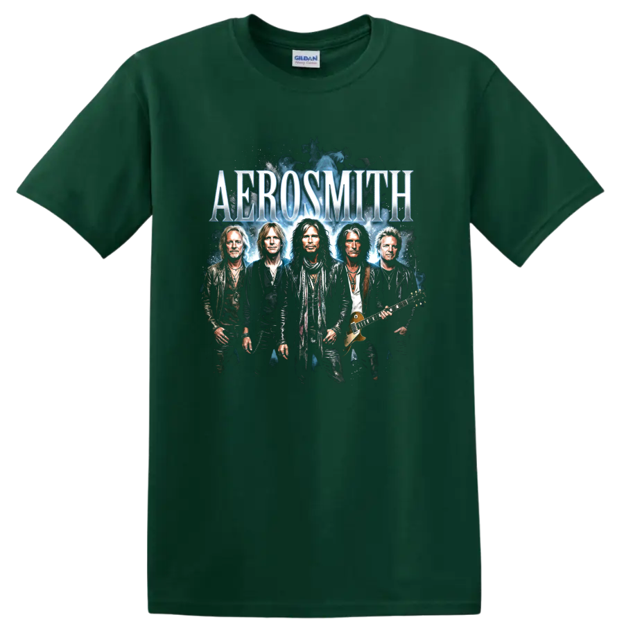 Aerosmith Steven Tyler and Joe Perry rock band portrait graphic print on a Forest Green T Shirt