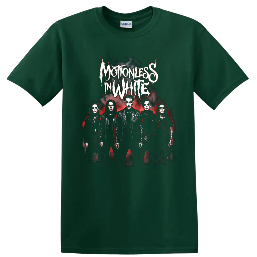 Motionless in White Creatures-era gothic metal band portrait on a Forest Green T Shirt