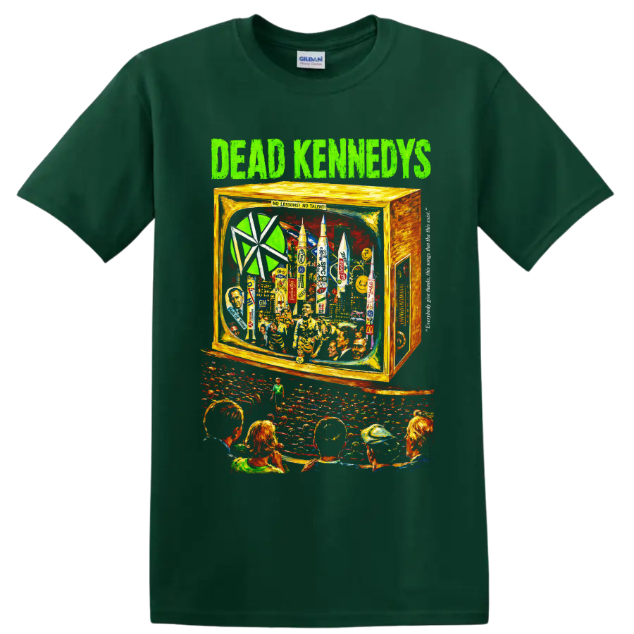 Dead Kennedys surreal television collage punk rock graphic on a Forest Green T Shirt