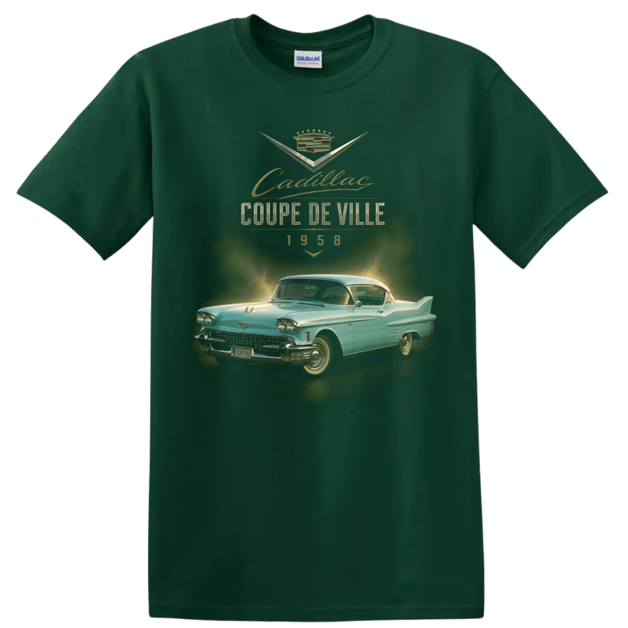 1958 Cadillac Coupe de Ville vintage classic car graphic on a Forest Green T Shirt