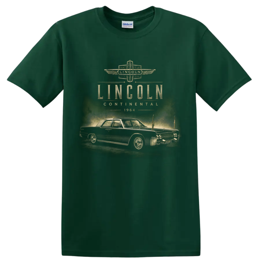 1964 Lincoln Continental vintage classic car graphic print on a Forest Green T Shirt