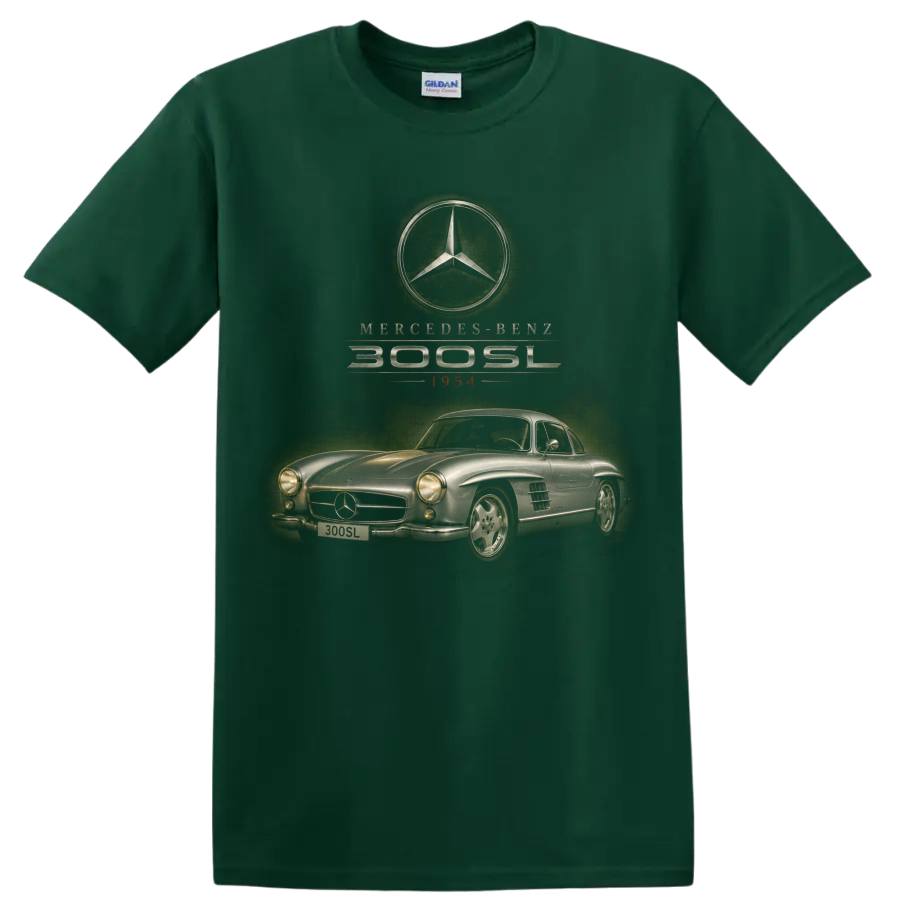 Mercedes-Benz 300 SL Gullwing 1954 vintage classic car graphic on a Forest Green T Shirt