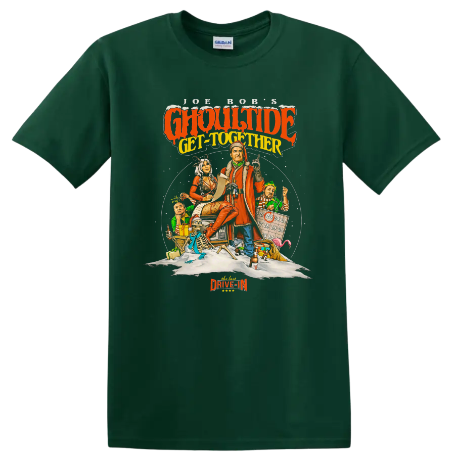 Ghoultide Get-Together retro horror party graphic on a Forest Green T Shirt