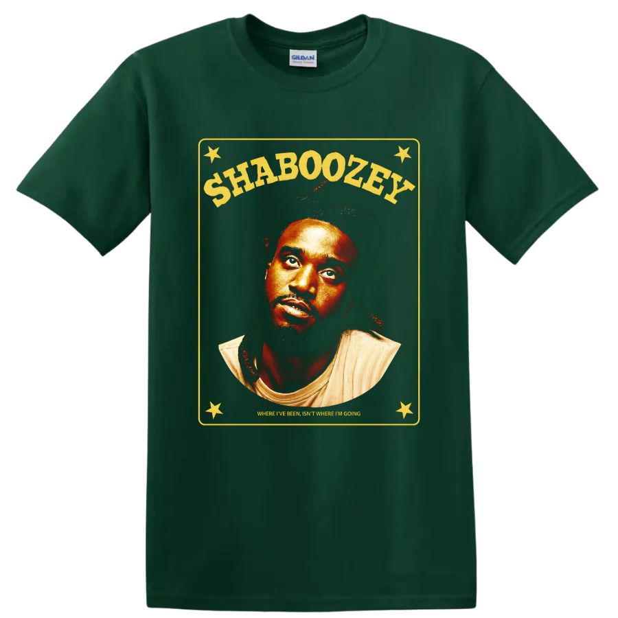 Shaboozey vintage country portrait with stars and Where I've Been quote on a Forest Green T Shirt