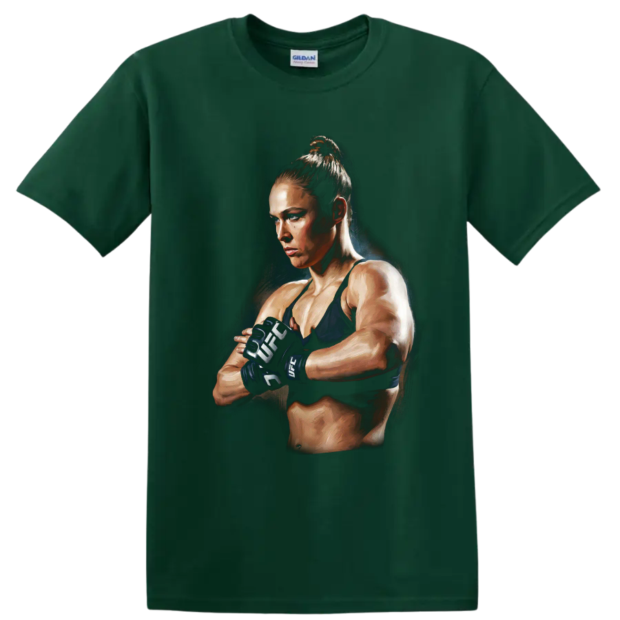 Ronda Rousey MMA fighter in gloves with a dramatic painterly portrait style on a Forest Green T Shirt