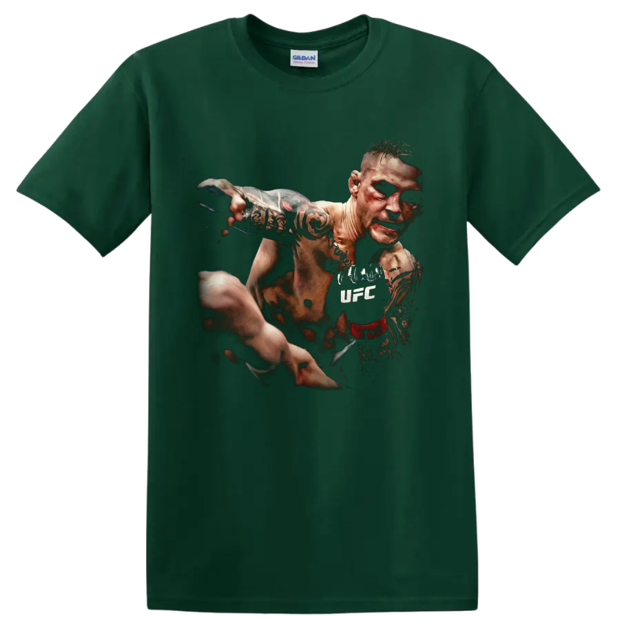 Charles Oliveira tattooed MMA fighter in a dramatic forward-punching graphic on a Forest Green T Shirt