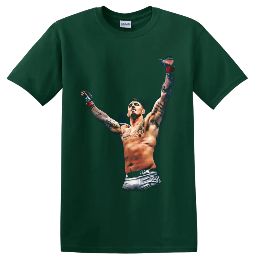 Alex Pereira tattooed victory pose in dramatic combat sports illustration on a Forest Green T Shirt