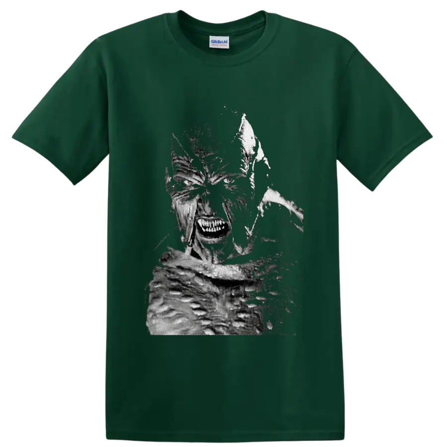 The Creeper from Jeepers Creepers winged monster halftone horror art on a Forest Green T Shirt