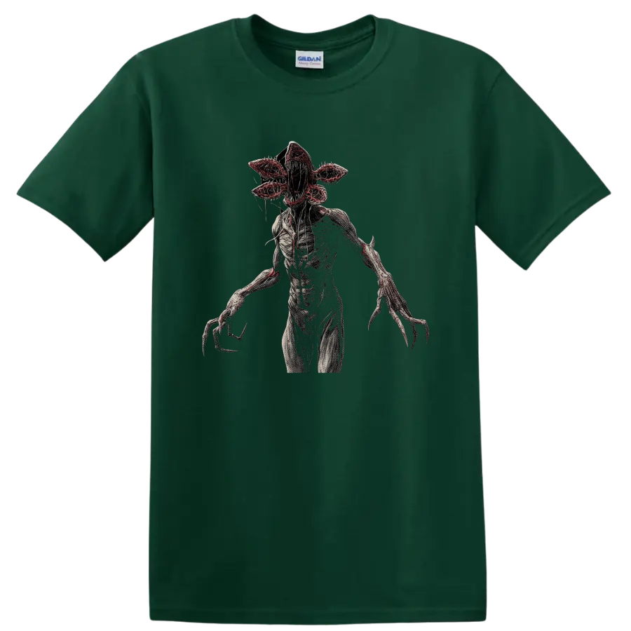 Demogorgon from Stranger Things gothic horror creature graphic on a Forest Green T Shirt