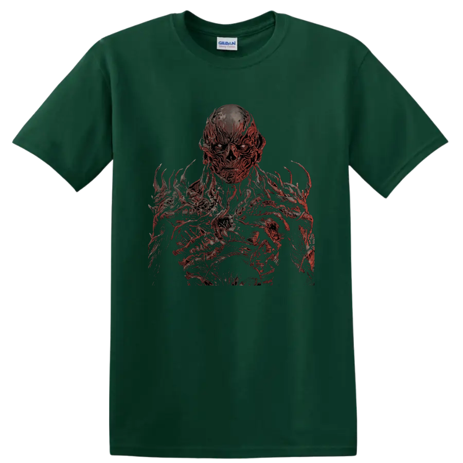 Vecna Stranger Things gothic horror monster graphic print on a Forest Green T Shirt