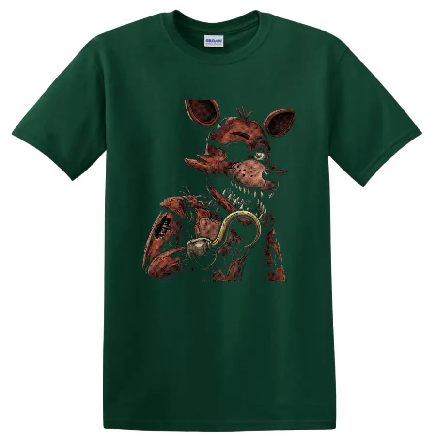 Withered Foxy distressed pirate animatronic horror graphic on a Forest Green T Shirt