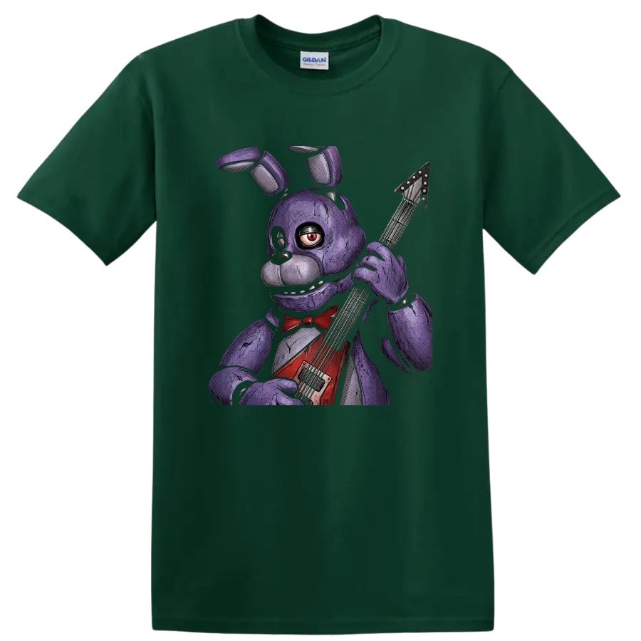 Bonnie animatronic rabbit guitarist horror graphic on a Forest Green T Shirt