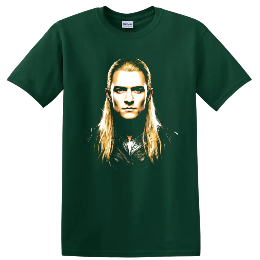 Finarfin elf warrior portrait fantasy graphic print on a Forest Green T Shirt