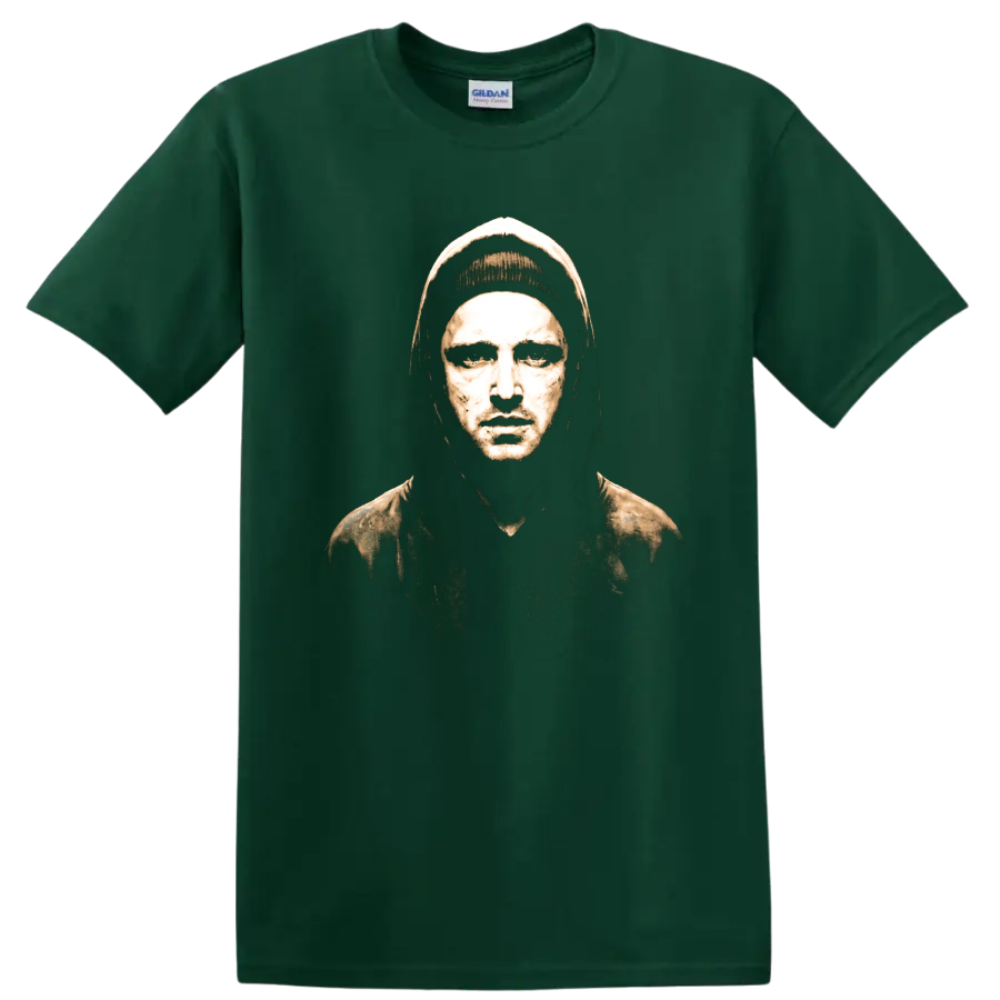 Jesse Pinkman Breaking Bad gritty sepia portrait graphic on a Forest Green T Shirt