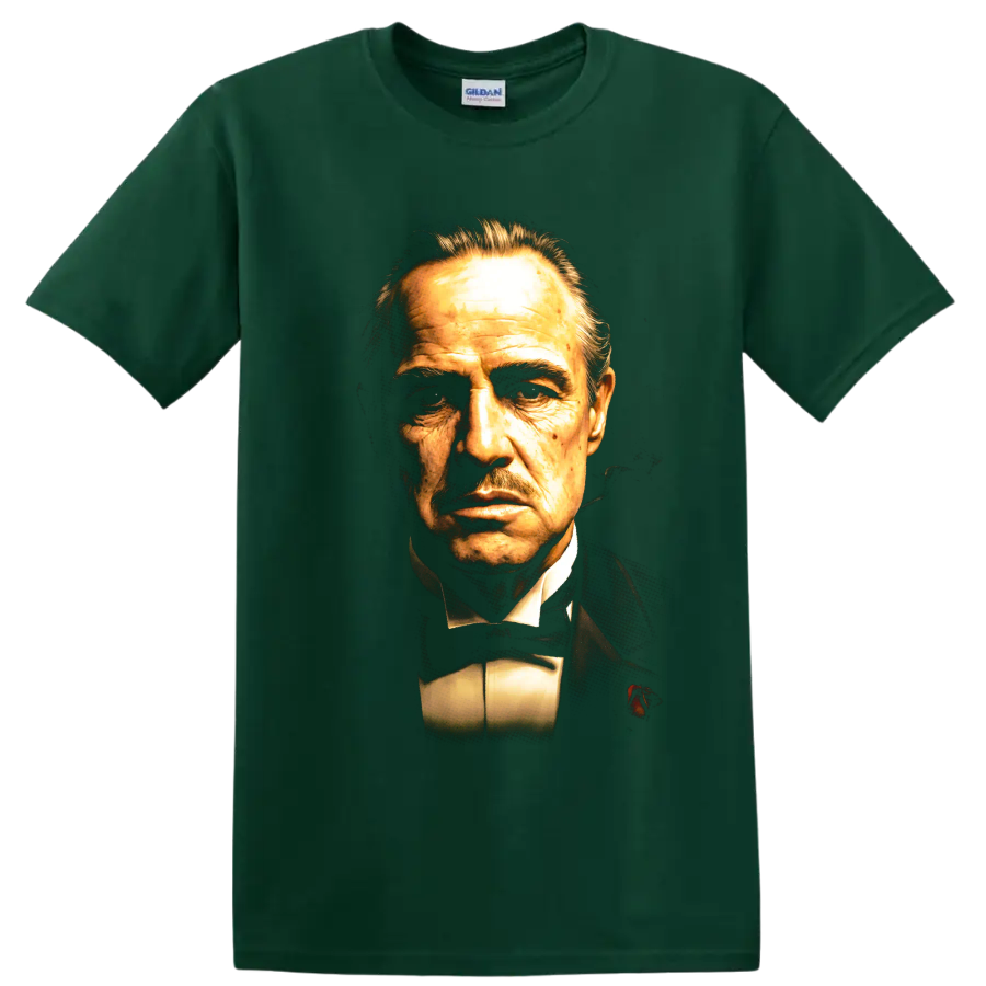 Vito Corleone The Godfather vintage portrait graphic on a Forest Green T Shirt