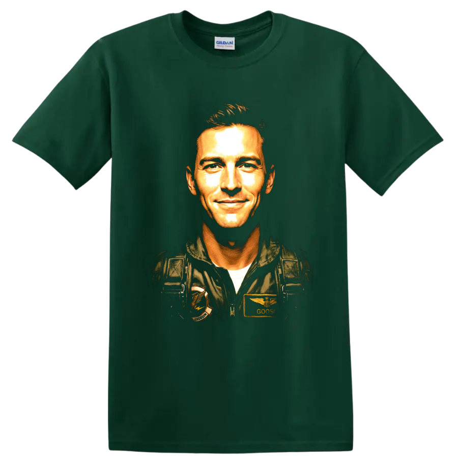 Ruben Payback Fitch Jay Ellis aviator portrait graphic on a Forest Green T Shirt