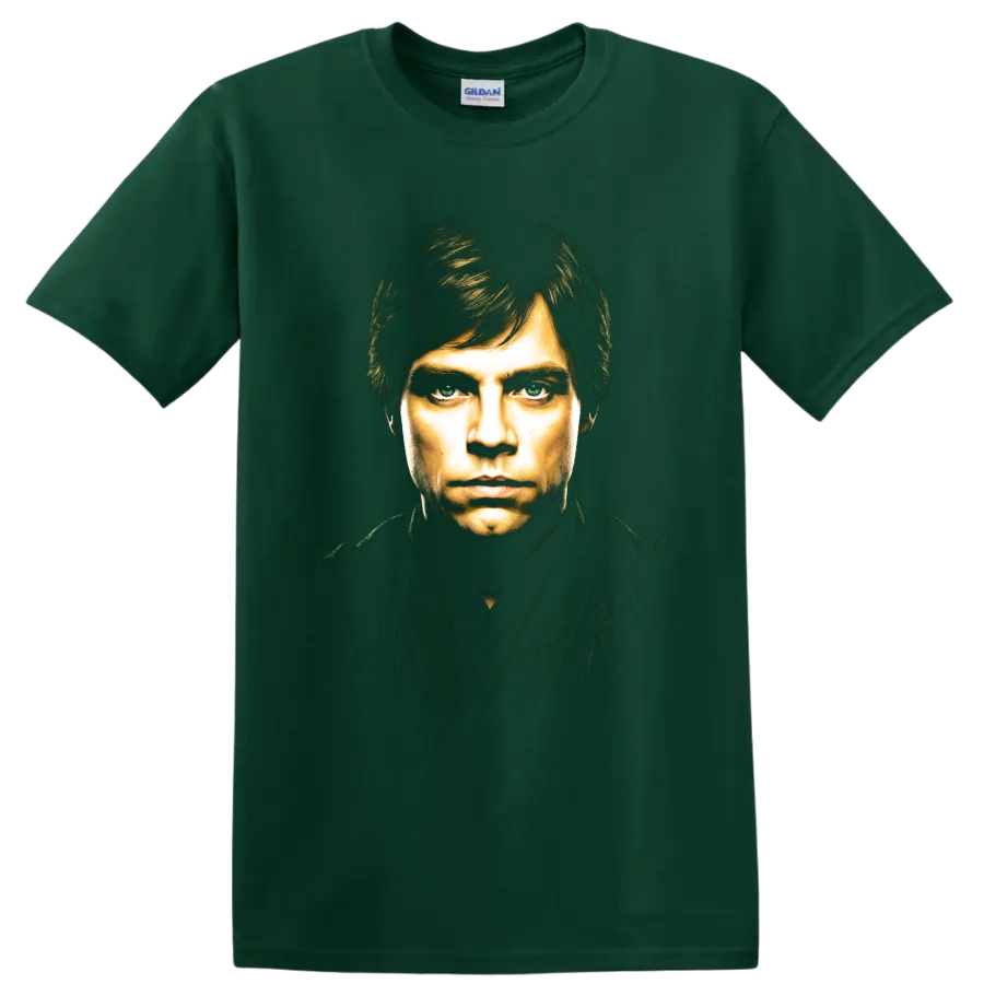 Luke Skywalker portrait graphic print from Star Wars on a Forest Green T Shirt