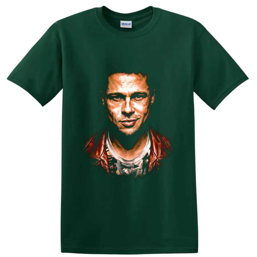 Tyler Durden Brad Pitt Fight Club gritty portrait graphic on a Forest Green T Shirt