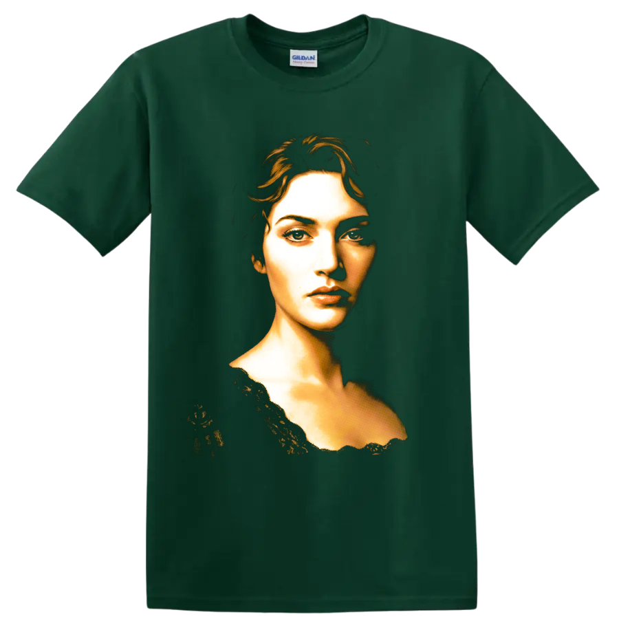Rose DeWitt Bukater portrait from Titanic in a dramatic vintage style on a Forest Green T Shirt