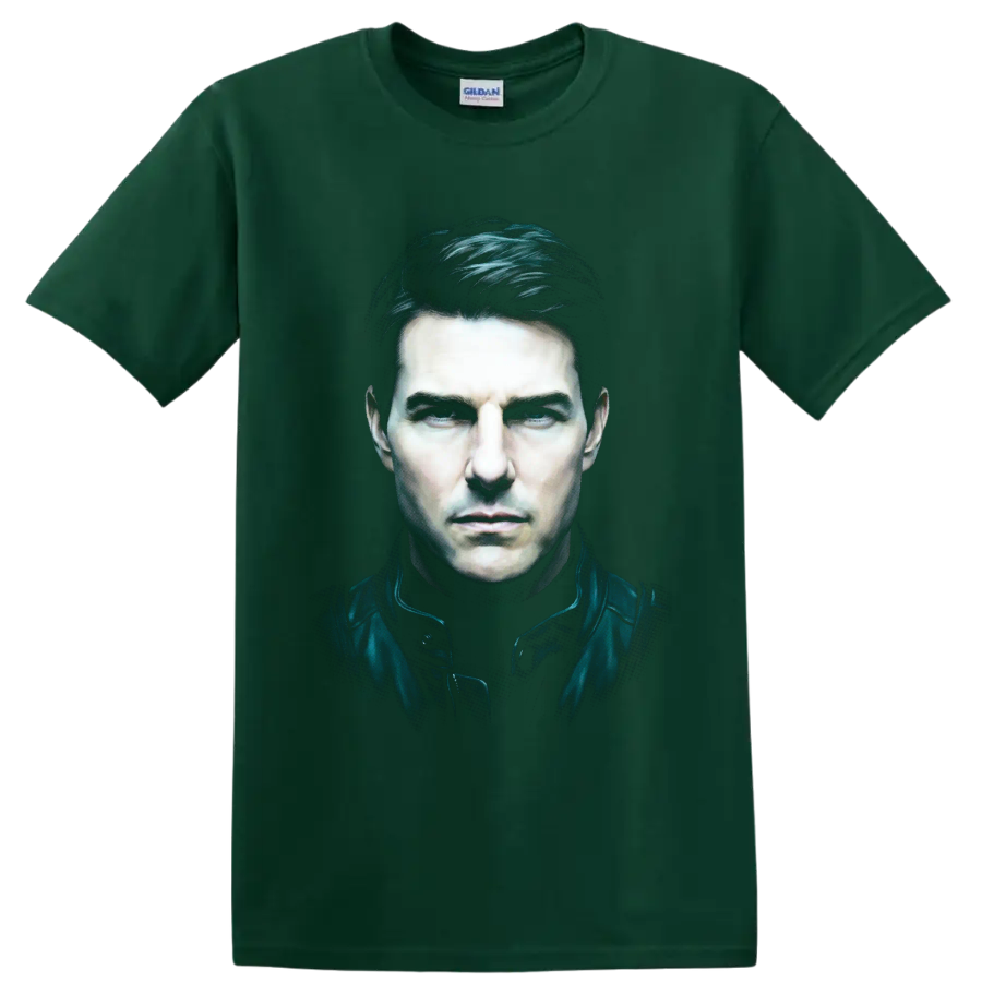 Ethan Hunt Mission Impossible cinematic portrait graphic print on a Forest Green T Shirt