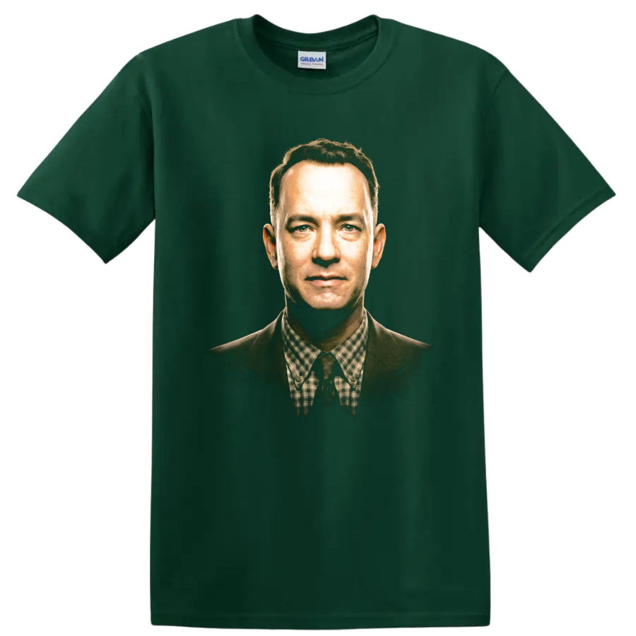 Michael Sullivan portrait from Road to Perdition, cinematic graphic print on a Forest Green T Shirt