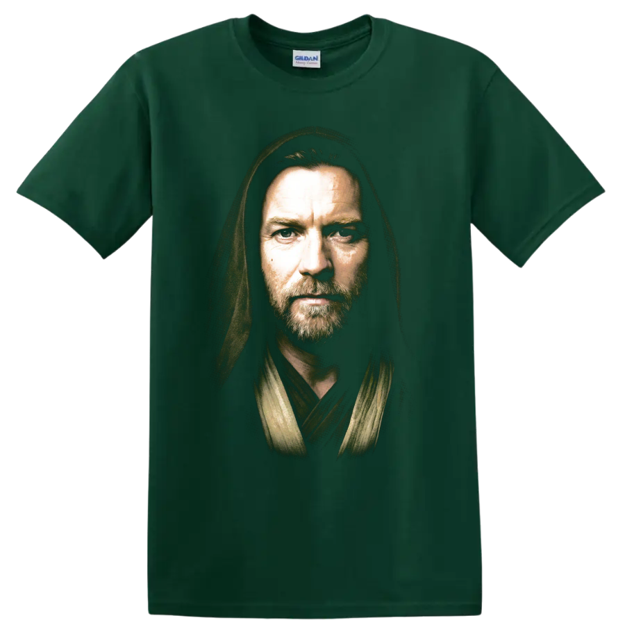 Obi-Wan Kenobi hooded Jedi portrait graphic print on a Forest Green T Shirt