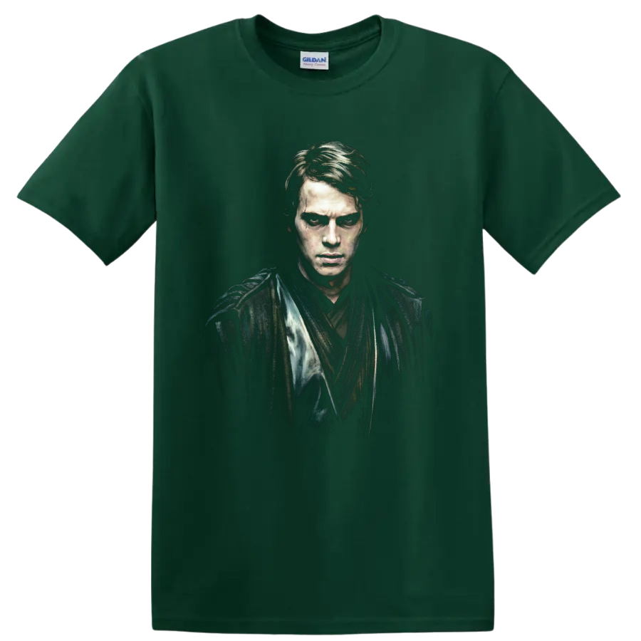 Anakin Skywalker Star Wars dark cinematic portrait art on a Forest Green T Shirt
