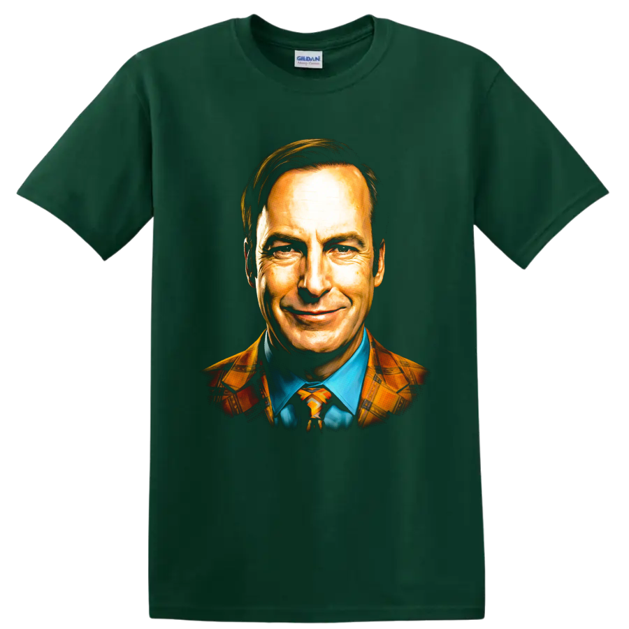 Jimmy McGill Better Call Saul colorful painterly portrait on a Forest Green T Shirt