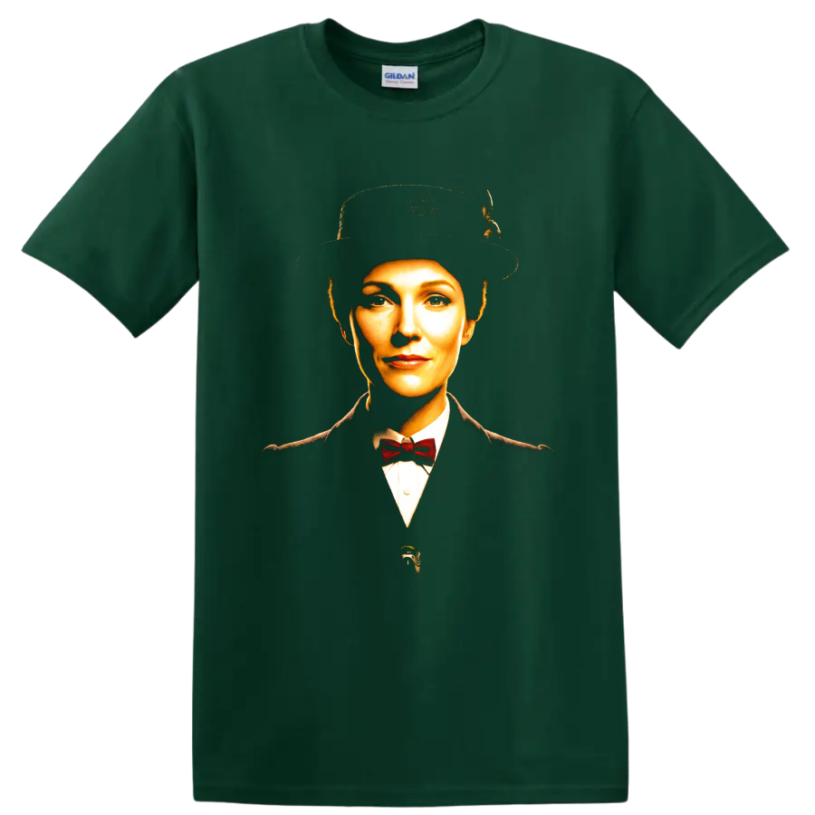 Mary Poppins Emily Blunt portrait graphic print on a Forest Green T Shirt