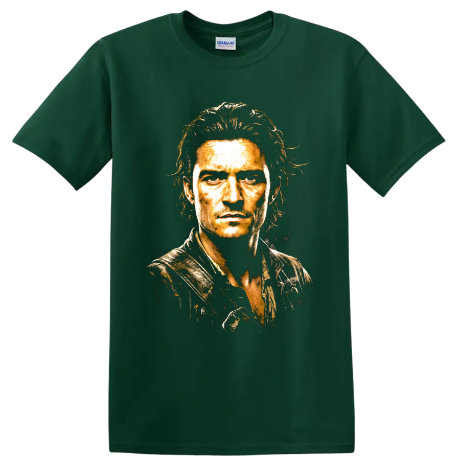 Will Turner Orlando Bloom sepia portrait graphic on a Forest Green T Shirt