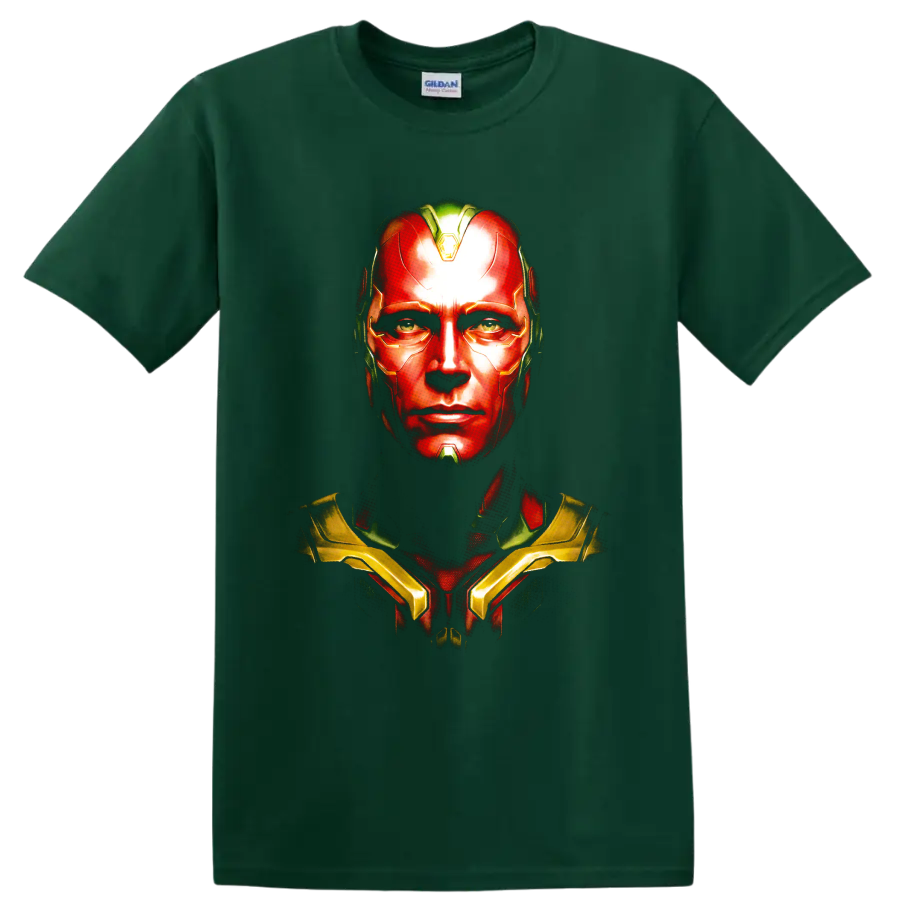 Vision android portrait graphic from Avengers: Age of Ultron on a Forest Green T Shirt