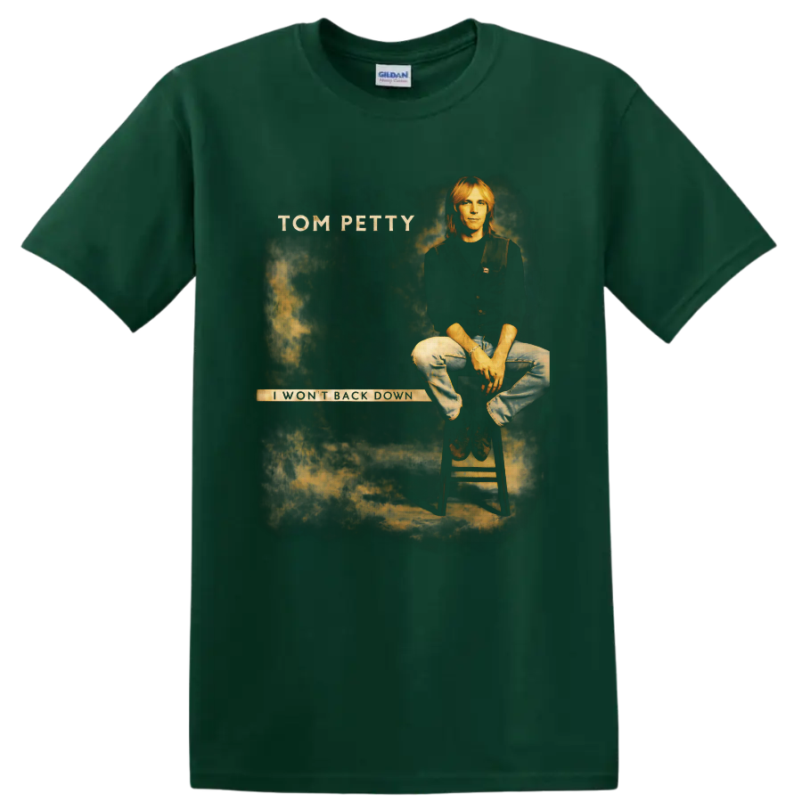 Tom Petty I Won't Back Down vintage rock poster portrait graphic on a Forest Green T Shirt