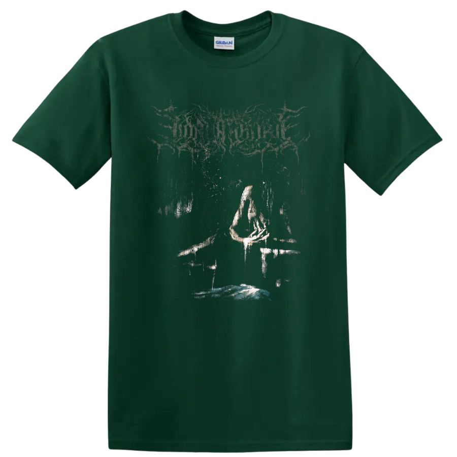 Lorna Shore logo above a dark surreal faceless figure with skeletal branches on a Forest Green T Shirt