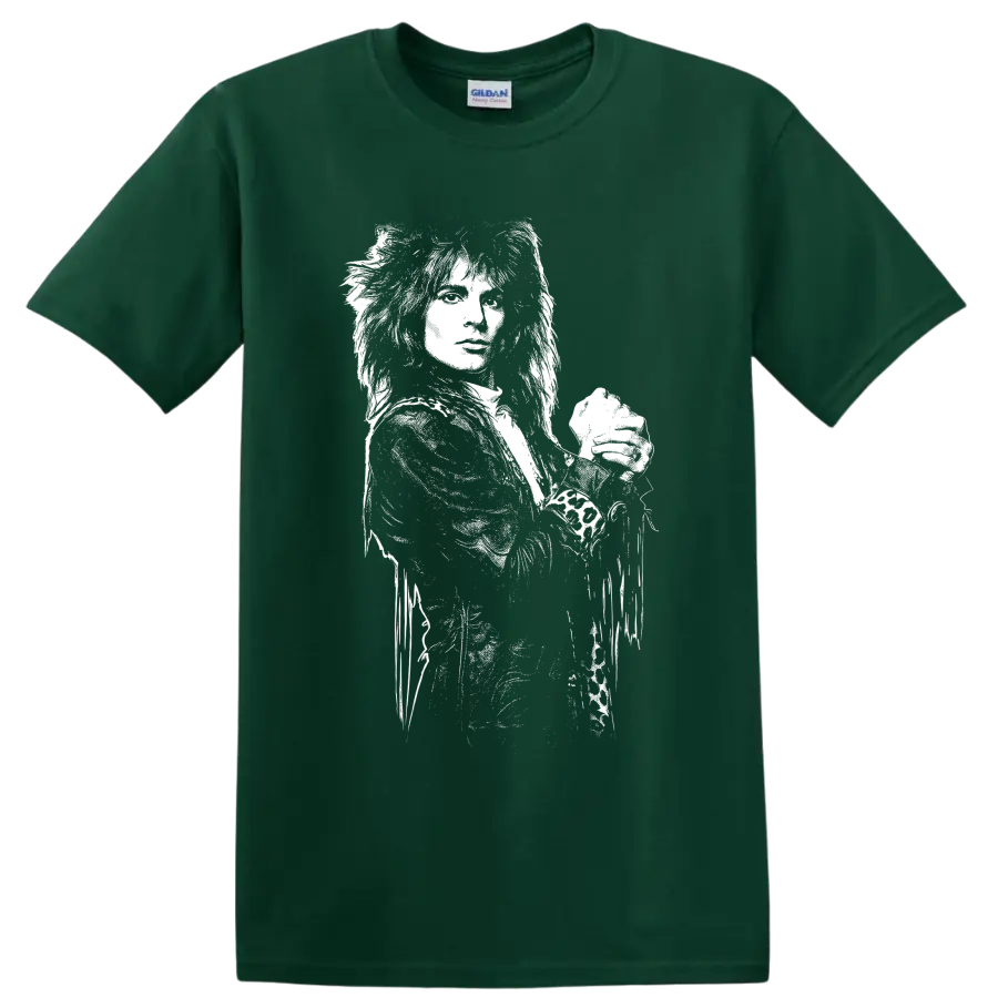 Nikki Sixx Mötley Crüe bassist portrait in high-contrast black-and-white rock art on a Forest Green T Shirt