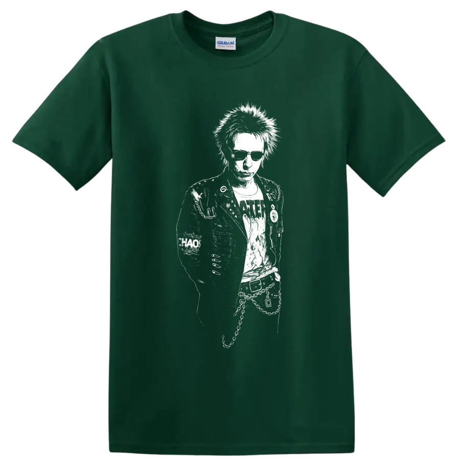 Johnny Rotten Sex Pistols punk rock music graphic on a Forest Green T Shirt