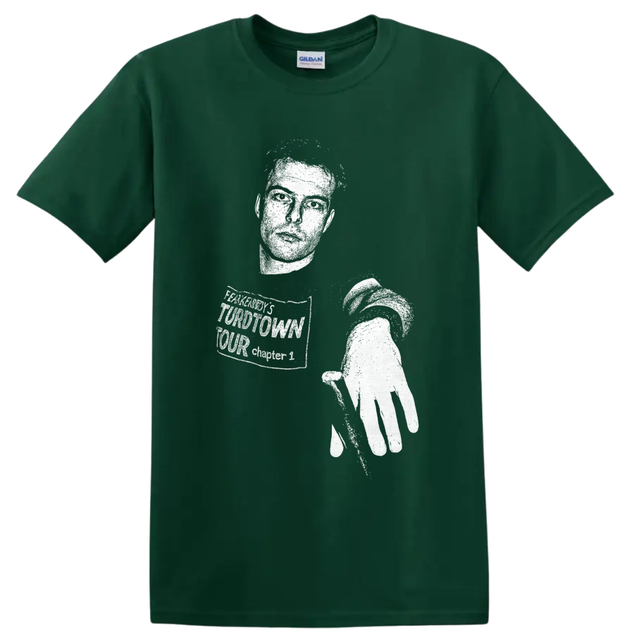 Jello Biafra punk rock singer silhouette holding a microphone in stark monochrome style on a Forest Green T Shirt