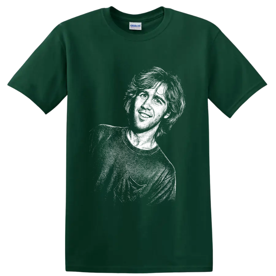 Monochrome Krist Novoselic portrait in a stark grunge-style graphic on a Forest Green T Shirt