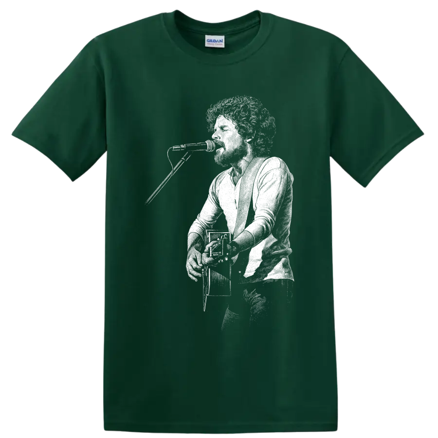 Don Henley Eagles drummer and singer silhouette with drum kit on a Forest Green T Shirt
