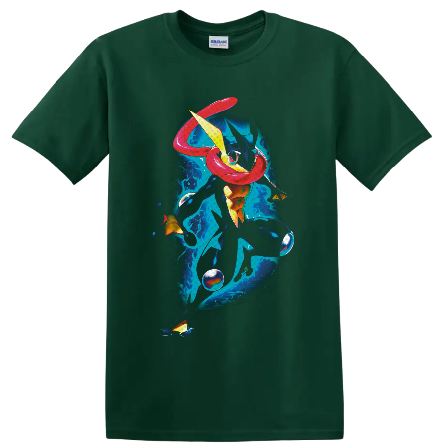 Greninja Pokémon water ninja in vivid blue splash art action pose on a Forest Green T Shirt