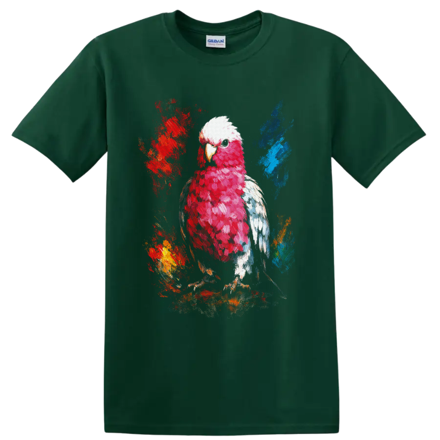 Bald eagle in red, white, and blue painterly paint splash artwork on a Forest Green T Shirt