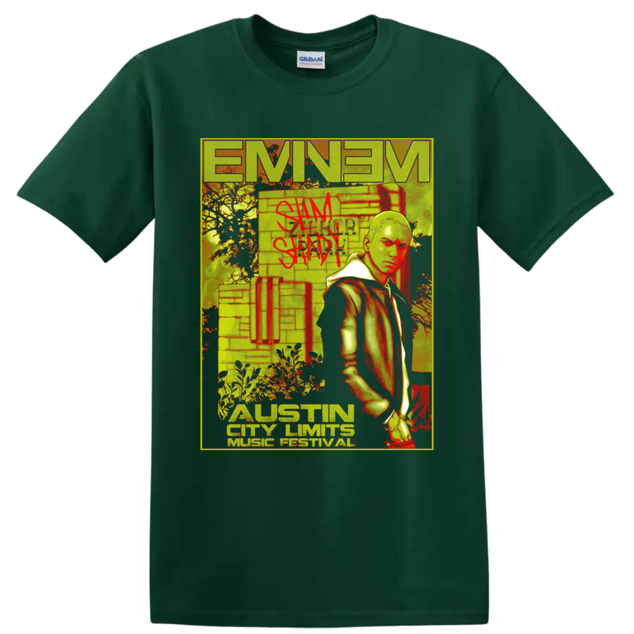 Eminem Austin City Limits Music Festival graffiti-style portrait graphic on a Forest Green T Shirt
