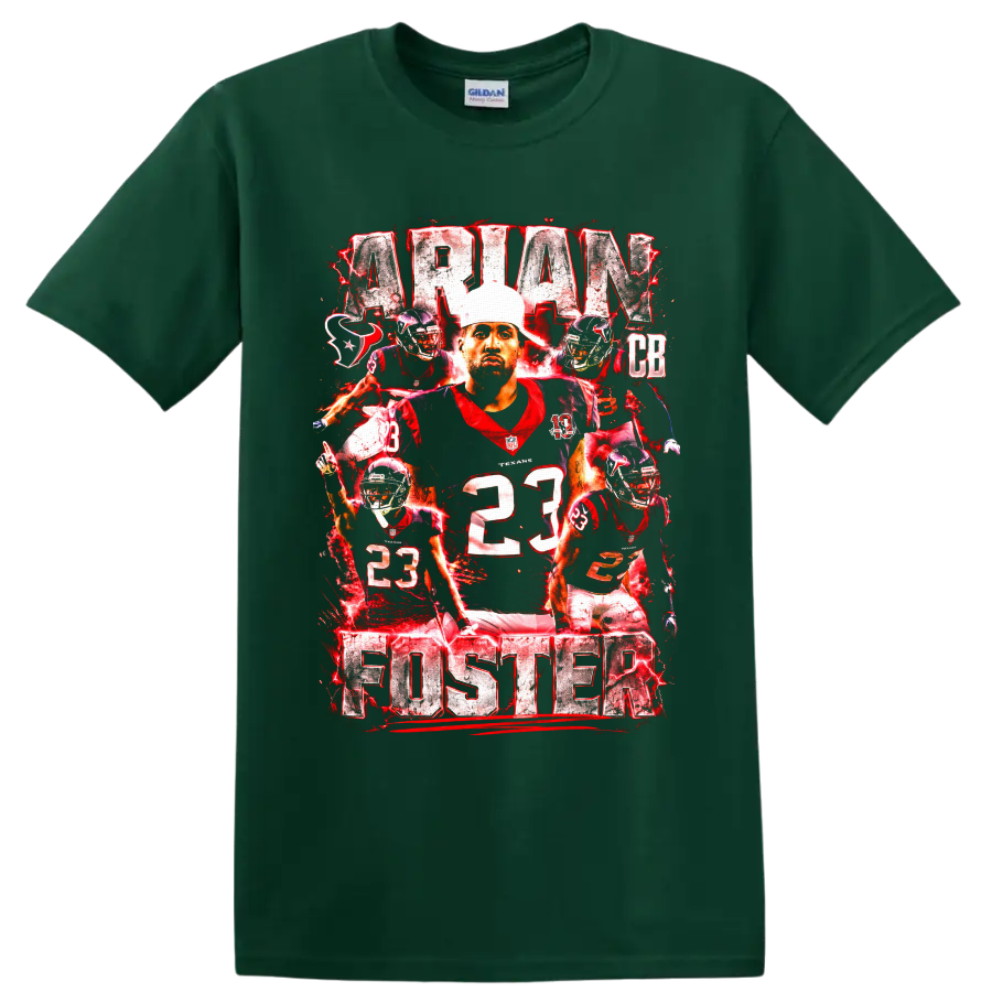 Arian Foster Houston Texans number 23 football collage with distressed ARIAN FOSTER on a Forest Green T Shirt