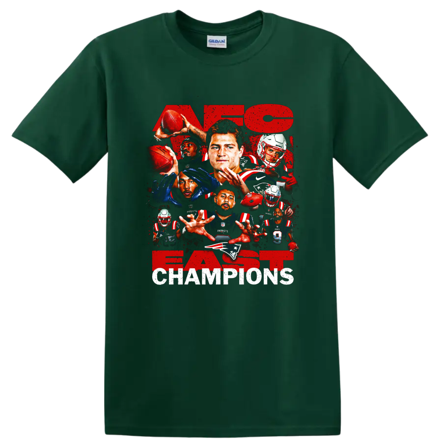 Drake Maye New England Patriots AFC East Champions football collage on a Forest Green T Shirt