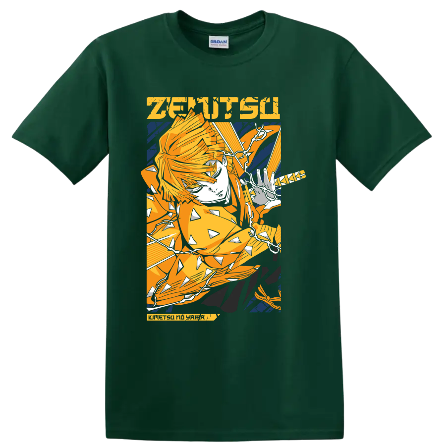 Zenitsu Agatsuma lightning-inspired anime action graphic on a Forest Green T Shirt