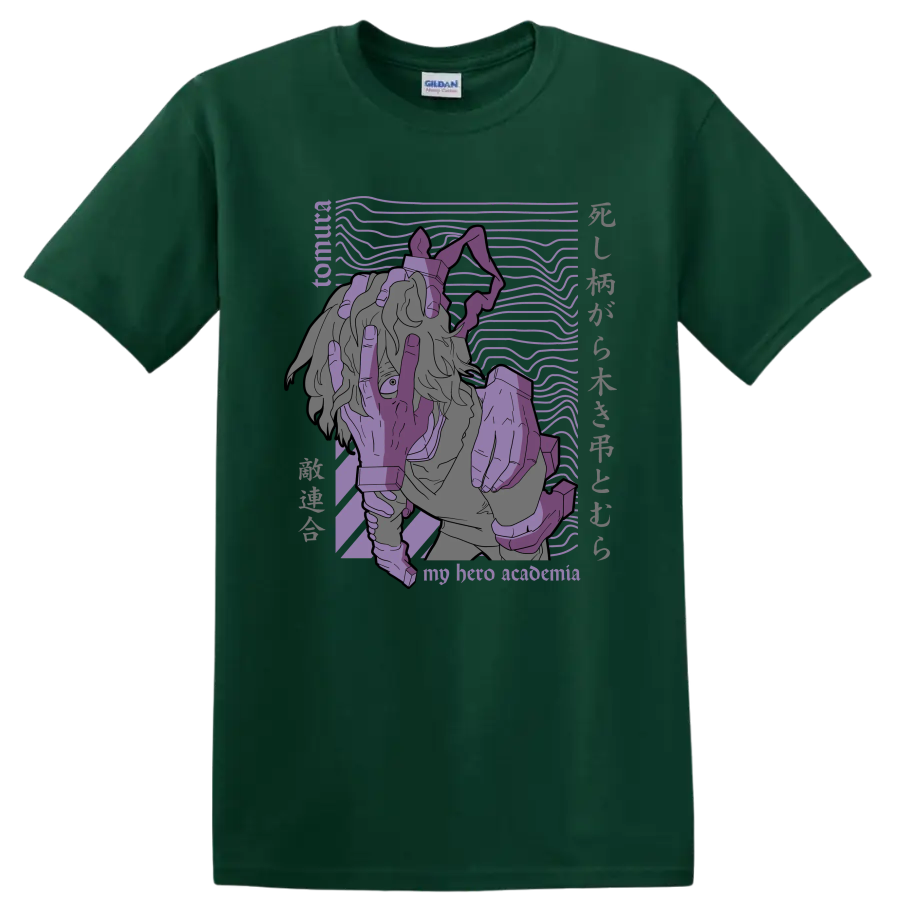 Tomura Shigaraki purple manga-style portrait with signature hand imagery on a Forest Green T Shirt