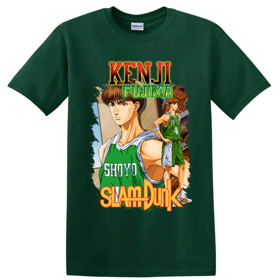 Kenji Fujima Slam Dunk manga basketball graphic with Shoyo jersey number 4 on a Forest Green T Shirt