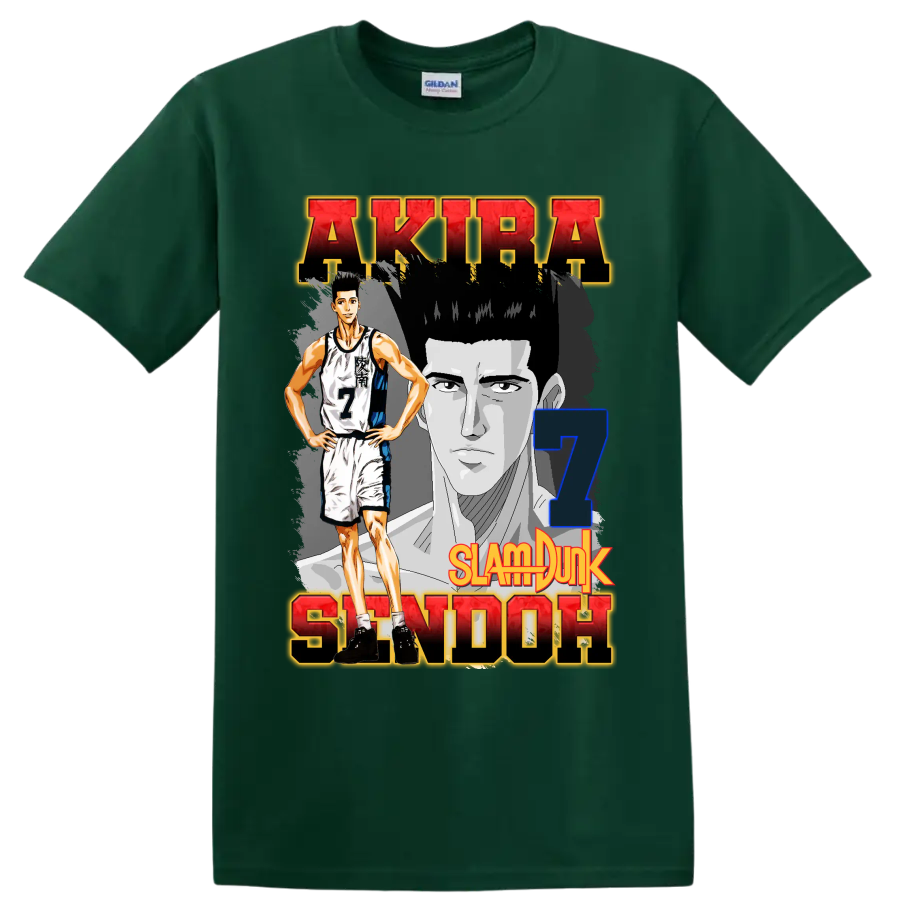 Akira Sendoh Slam Dunk manga basketball graphic with number 7 portrait art on a Forest Green T Shirt